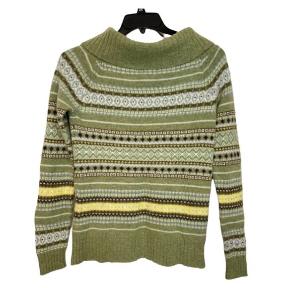 OLD NAVY BRAND Nordic Lambswool Cowl Neck Sweater Women's Large Sage Striped EUC - Picture 11 of 11